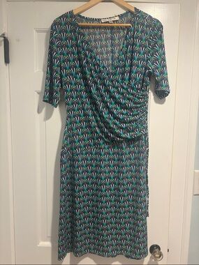 Evan Picone Navy Geometric Midi Wrap Dress